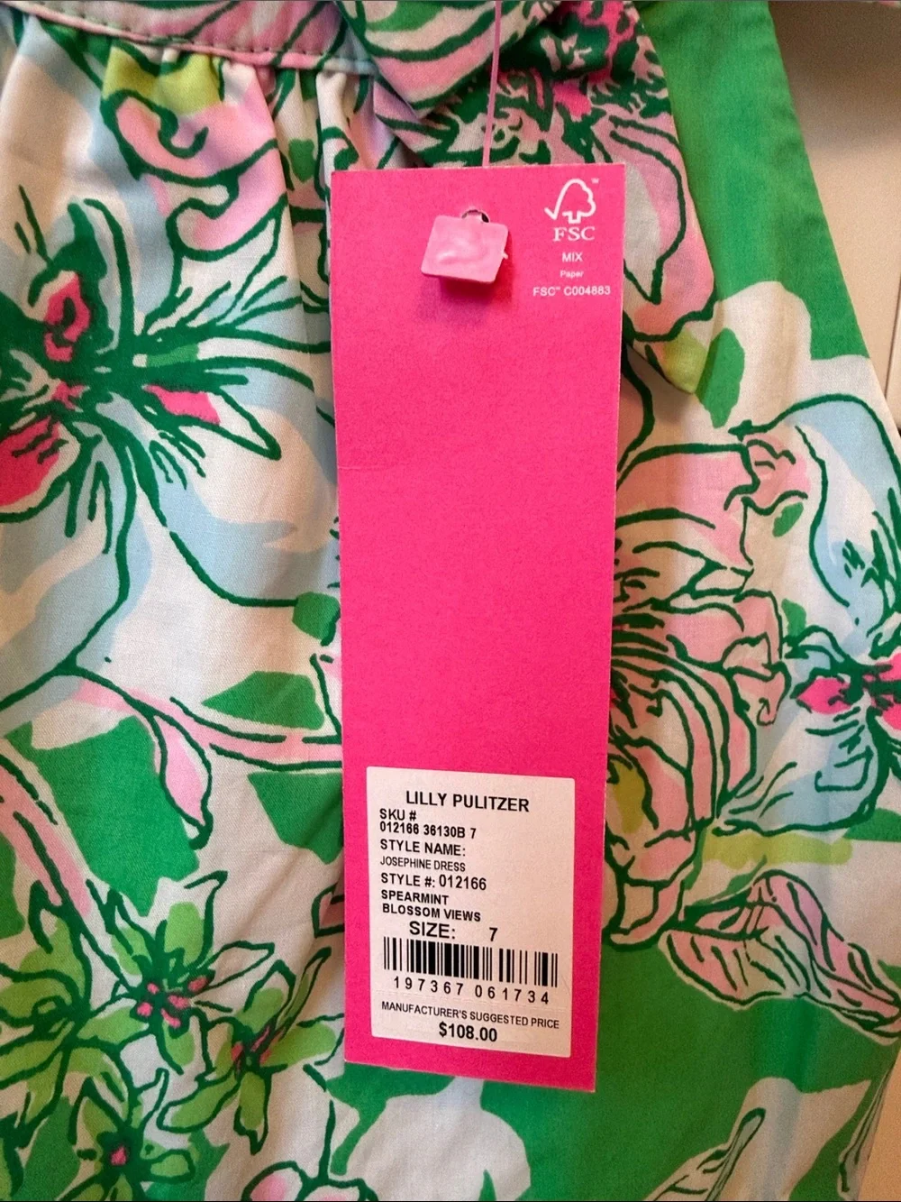 Lilly Pulitzer Green Floral Halter Dress with Pink Accents